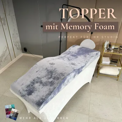 Produktbild von Wellen-Matratze (curved lash bed topper) mit Memory-Schaum und velours Bezug | Für Wimpernverlängerung, PMU & Kosmetikbehandlungen | 190x70 grey-blue