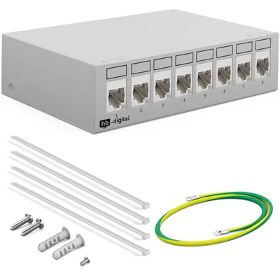 Patchpaneel 8-Port 1 HE CAT 6a RJ45 Keystone, STP, 10 Gbps