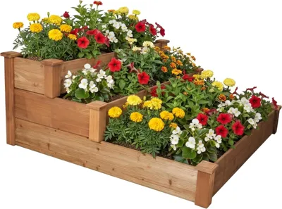 Image de needs&wants® Grande jardinière surélevée à plusieurs niveaux en bois pour jardin ou terrasse, jardinière en escalier XL carrée, jardinière à plusieurs niveaux, jardinière à herbes aromatiques, jardinière en escalier