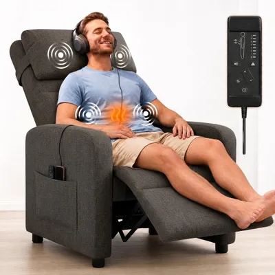 Produktbild von Massagesessel, Massagesessel mit Wärmefunktion, TV Sessel Elektrisch, Fernsehsessel Elektrisch mit Liegefunktion, 90°–150° verstellbar, Leinen, Braun