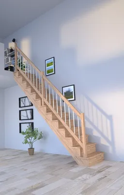 Produktbild von Holztreppe Lindos (Eiche) in gerader Ausführung-100 cm-Holz-Edelstahl Geländer-mit Setzstufen