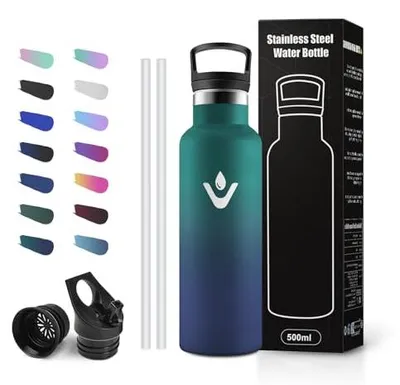 Produktbild von Thermosflasche 500ml Edelstahl doppelwandig BPA-frei mit Strohhalm,
