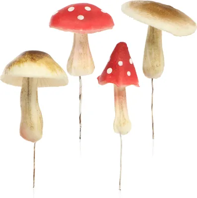 Produktbild von com-four® 4x Deko-Pilz - künstliche Pilze zum Einstecken als Herbst- und Weihnachtsdekoration - schöner Raumschmuck - verschönert Geschenke, Gestecke und Kränze