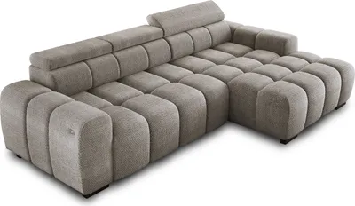 Produktbild von Ecksofa OMBO 285x168x77/97 cm, Rechte Seite Mit Schlaffunktion, Elektrisch Ausziehbarer Sitzfläche, Verstellbaren Kopfstützen, Dunklen Buchenholzfüßen, Hydrophobem EDEN-Bezugstoff - Grau