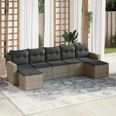 Produktbild von Design 7-tlg. Garten-Sofagarnitur mit Kissen Grau Poly Rattan, Gartensofas 2024 Neu