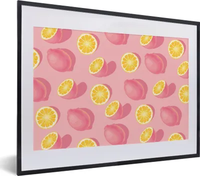 Produktbild von MuchoWow® Gerahmtes Poster Sommer - Zitrone - Rosa - Gelb 40x30 cm - Poster mit Schwarzem Bilderrahmen Wandposter Rahmen Foto Bilder - Bilderrahmen - Poster im Rahmen