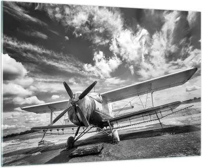 Produktbild von Bilder auf glas - Einteilig - An-2 Flugzeug Schwarzweiß - 100x70cm - Glasbilder - Wandbilder - Bilder - Wanddekoration aus Glas - Glas Bilder - Wandbild auf Glas - GAA100x70-4228