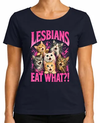 Produktbild von Lesbians Eat What?! Lustige Katzen LGBTQ Pride Statement Sarkasmus Damen T-Shirt, Navy, M