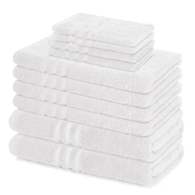 Produktbild von Lavea® 10-teiliges Handtuch Set Elena, 100% Baumwolle - 4x Handtuch, 2x Duschtuch, 2x Gästetuch, 2x Waschhandschuh, Handtücher Set - Weiß