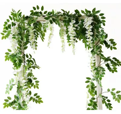 Image de Guirlande de wisteria artificielle, 2 pièces, 3,6 mètres, blanche, en soie, pour décoration de mariage et de fêtes