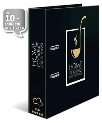 Produktbild von HERMA Rezeptordner A4 Homecooking, A4, Halteöse, Lagerung, Karton, Schwarz, Gold, Weiß, 7 cm
