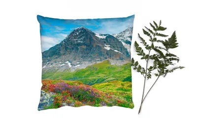 Produktbild von MuchoWow® Zierkissen Sofakissen Wohnzimmer Dekokissen 45x45 cm Blumen - Berge - Schnee - Landschaft - Schlafpolster - Polster für das Sofa