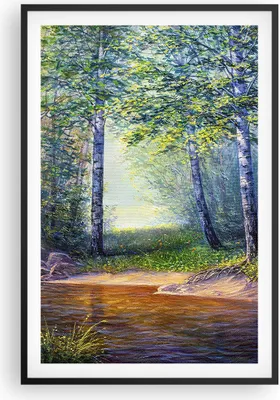 Produktbild von Gerahmtes Poster - Schwarzer Rahmen - Wiese Wasser Baum - 61x91,5 cm - Wand Bild - Wanddeko - Wandbilder - Kunstposter - Wandposter - Bilderrahmen - Bilder - Kunstdruck - Wandbild - P2BPA61x91-4063