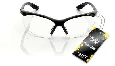 Imagen del producto de Gafas de seguridad con graduación +2.0 dioptrías, lente transparente de visión completa, incluyen diadema, protección UV400