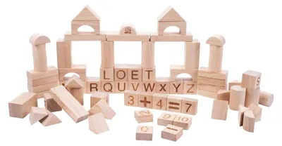 Image de Lot de planches de construction, de blocs et de lettres - 84 pièces