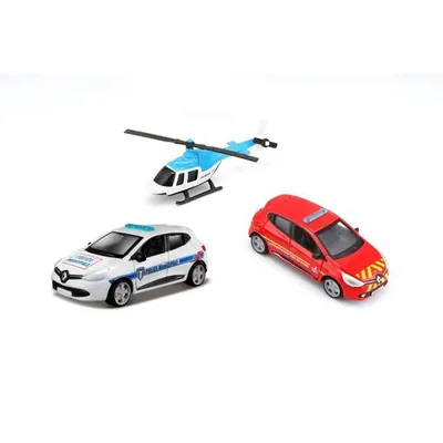 Image de 1/64 BBURAGO - Lot de 3 - Hélicoptère + Camion de pompiers + Voiture de police