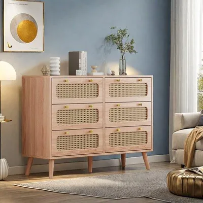 Image de Armoire en bois avec 6 tiroirs et une étagère