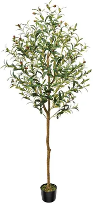 Obrázok produktu pre Umelý olivovník 150 cm – realistická umelá rastlina s kvetináčom a machom, veľká umelá rastlina do obývačky, na balkón alebo do kancelárie