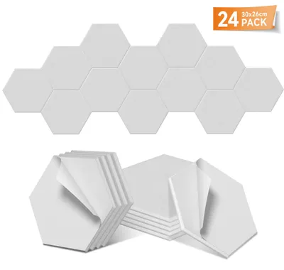 Zdjęcie produktu dla Panele akustyczne YARDIN Hexagon 30 x 26 cm, białe, 24 sztuki, samoprzylepne, filc poliestrowy 1200 g/m², panele dźwiękochłonne do studia nagraniowego, kina domowego, pokoju muzycznego, klubu karaoke, biura i baru