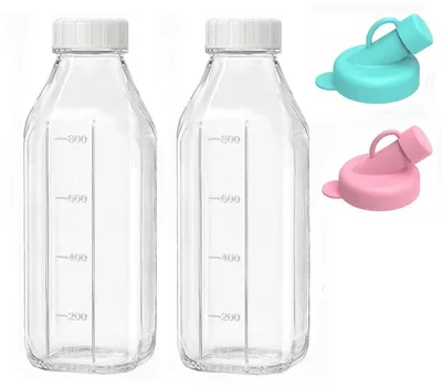 Produktbild von Set mit 2 wiederverwendbaren Glas-Milchflaschen, 1000 ml Fassungsvermögen