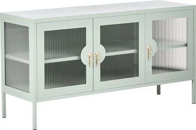 Obrázek produktu pro BELIANI 3dveřová komoda světle zelená ocelová kovová kancelářská skříň krytky nohou průmyslový design obývací pokoj domácí kancelář