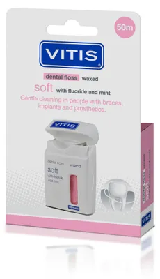 Productafbeelding van Vitis Floss soft waxed expanding fluor roze 50 meter (1 stuk)