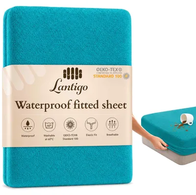 Produktbild von Lantigo Spannbettlaken wasserdicht Frottee 60x120 cm Türkis, Nässeschutz