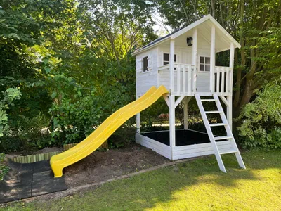 Produktbild von Stelzenhaus Big House mit Sandkasten KDI inkl. Rutsche gelb