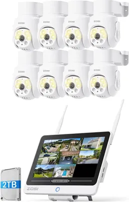 Zdjęcie produktu dla System kamer bezpieczeństwa, rozpoznawanie AI, widok 360°, 2 TB, 5 MP, 8 kamer