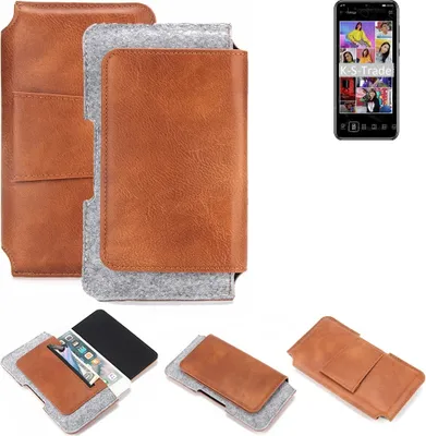 Produktbild von K-S-Trade Handyhülle Schutzhülle kompatibel mit Huawei Y8p Gürteltasche Holster Gürtel Tasche Smartphone Tasche Handy Hülle Polyurethan+ Filz, braun (1x)