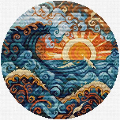 Image de HobbyJobby Kit de broderie au point de croix "Océan Art Nouveau", motif à compter, 24x24cm