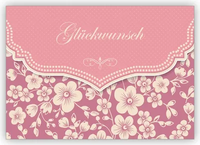 Produktbild von Wunderbare Vintage Glückwunschkarte mit Retro Kirschblüten Muster in rosa zur Hochzeit, Taufe, Geburt, Examen etc: Glückwunsch