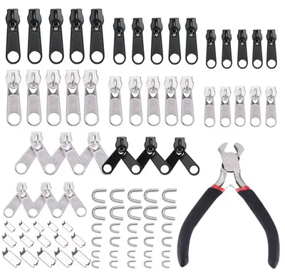 Reparaturset Reißverschlüsse, 85-teilig, Metall, #3/5/8, mit Zange