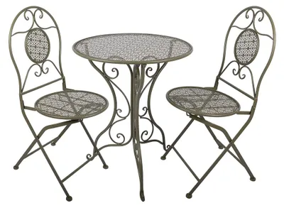Produktbild von Clayre & Eef Bistro-Set Bistrotisch Bistrostuhl 3-Teilig Ø 60x70 / 50x40x93 cm Grün Metall