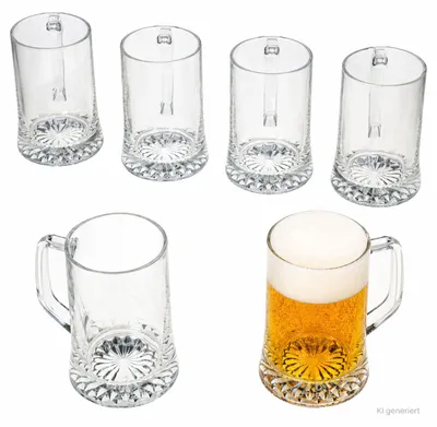 Produktbild von 6x Akki Bierkrug 0,5L mit Sternboden & Henkel Bierseidel 500ml Glas