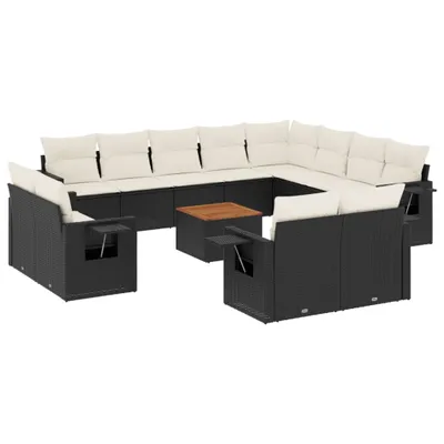 Produktbild von 13-tlg. Garten-Sofagarnitur mit Kissen Schwarz Poly Rattan