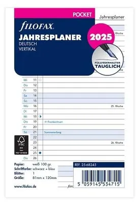 Produktbild von FILOFAX Kalendereinlage Pocket Jahresplaner vertikal (Deutsch)2025