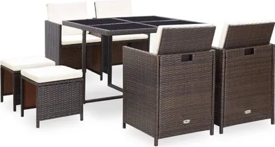 Produktbild von The Living Store 9-tlg. Garten-Essgruppe mit Auflagen Poly Rattan Braun