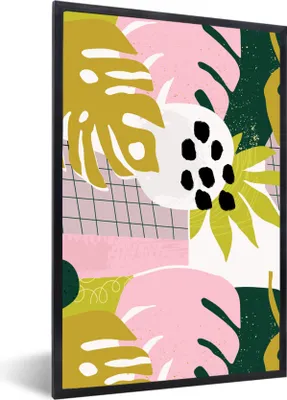Produktbild von MuchoWow® MuchoWow® Gerahmtes Poster Tropische Pflanzen - Rosa - Muster 20x30 cm - Poster mit zchwarzem Bilderrahmen - Drucken - Bilder Poster im Rahmen