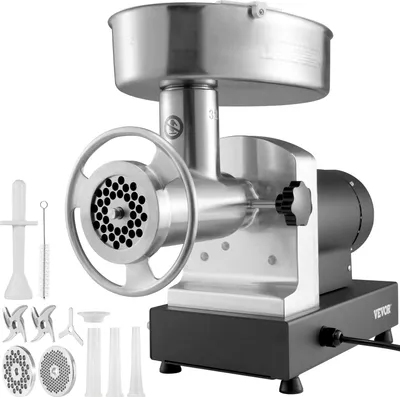 Produktbild von VEVOR Elektrischer Fleischwolf Edelstahl Fleischmaschine 450 kg/Std. Hackfleisch, 1100 W Multi Küchenmaschine Wurstfüller inkl. 2 Schneidplatten, 3 Wurströhren, 2 Klingen für Rind, Huhn, Pute usw.