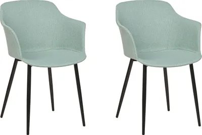 Produktbild von BELIANI Esszimmerstuhl 2er Set Mintgrün Stoffbezug mit Schwarzen Metallbeinen Hohen Armlehnen Retro Wohnzimmer Essbereich Flur Ausstattung Möbel