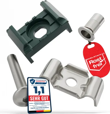 Produktbild von Qualinos Zaunhalter für 40 mm Pfosten & Butterfly Klemmplatte (80 Stück) – V2A Komplettset Grün 6005 Stabmattenzaun Zubehör