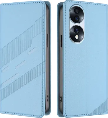 Produktbild von Hülle für Honor 70 Pro, Kunstleder Brieftaschen Handyhülle mit Kartenfach und Standfunktion Hellblau