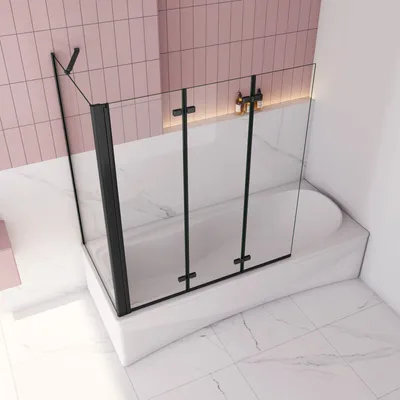 Produktbild von 130cm Schwarz Badewanneaufsatz 3 tlg. Faltwand Duschwand mit 70cm Seitewand 6mm ESG Nanoglas duschabtrennung