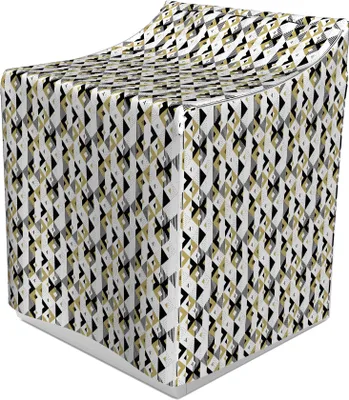 Produktbild von ABAKUHAUS Geometrisch Waschmaschienen und Trockner Bezug, Triangles and Stripes, Dekorativer Bezug aus Stoff, 70x75x100 cm, Beige Schwarz Weiß