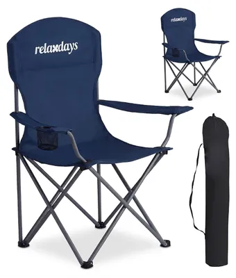 Produktbild von Relaxdays Camping Stuhl, 2er Set, faltbar, Tragetasche, Getränkehalter, 150 kg, Klappstühle, Polyester, Metall, blau