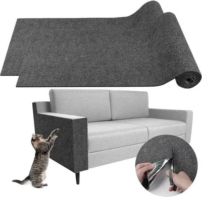 Immagine prodotto di Tappetino autoadesivo per gatti, confezione da 2 pezzi, 30x100 cm, grigio, riciclabile, tappetino autoadesivo e ritagliabile per gatti, per tiragraffi, manico in legno, artigli dei gatti
