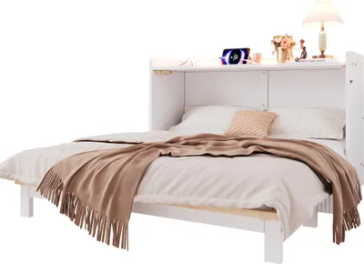 Produktbild von Schrankbett mit Mehrfachsteckdose, Schubladen und LED-Beleuchtung, 140x200cm, Wandklappbett, horizontal klappbar, platzsparend