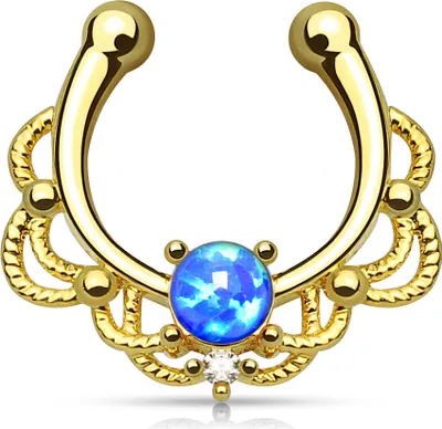 Produktbild von Nasenpiercing Nasenring Fake Piercing Septum Opal Septum Hanger gold-blau