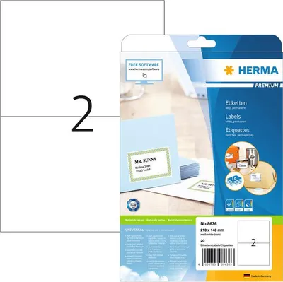 Produktbild von HERMA - Etikett 8636 210x148mm A4 premium weiß 20 Stück